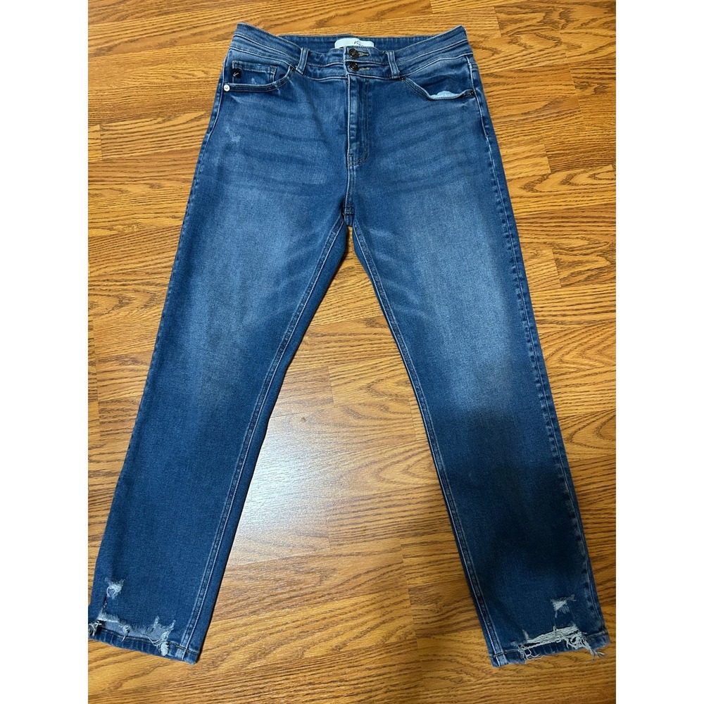 KanCan High Rise Straight Leg Distressed Raw Hem Jeans Medium Wash KC5217M 13/30